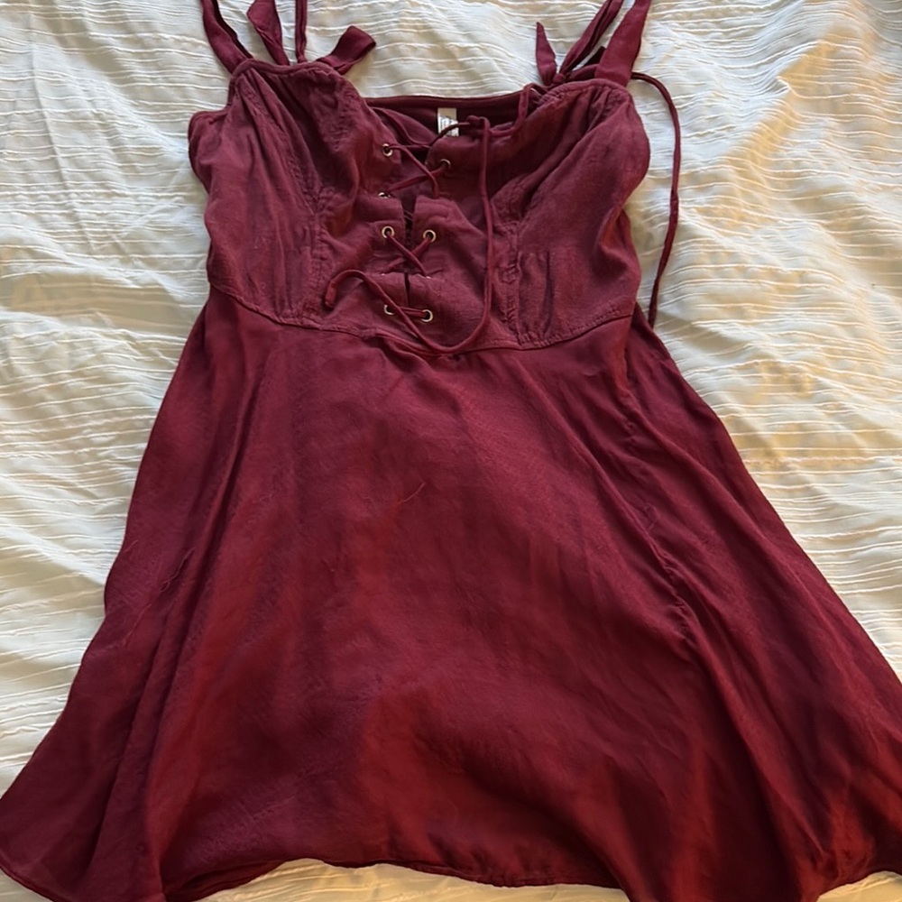 Burgundy Lace-Up Dress